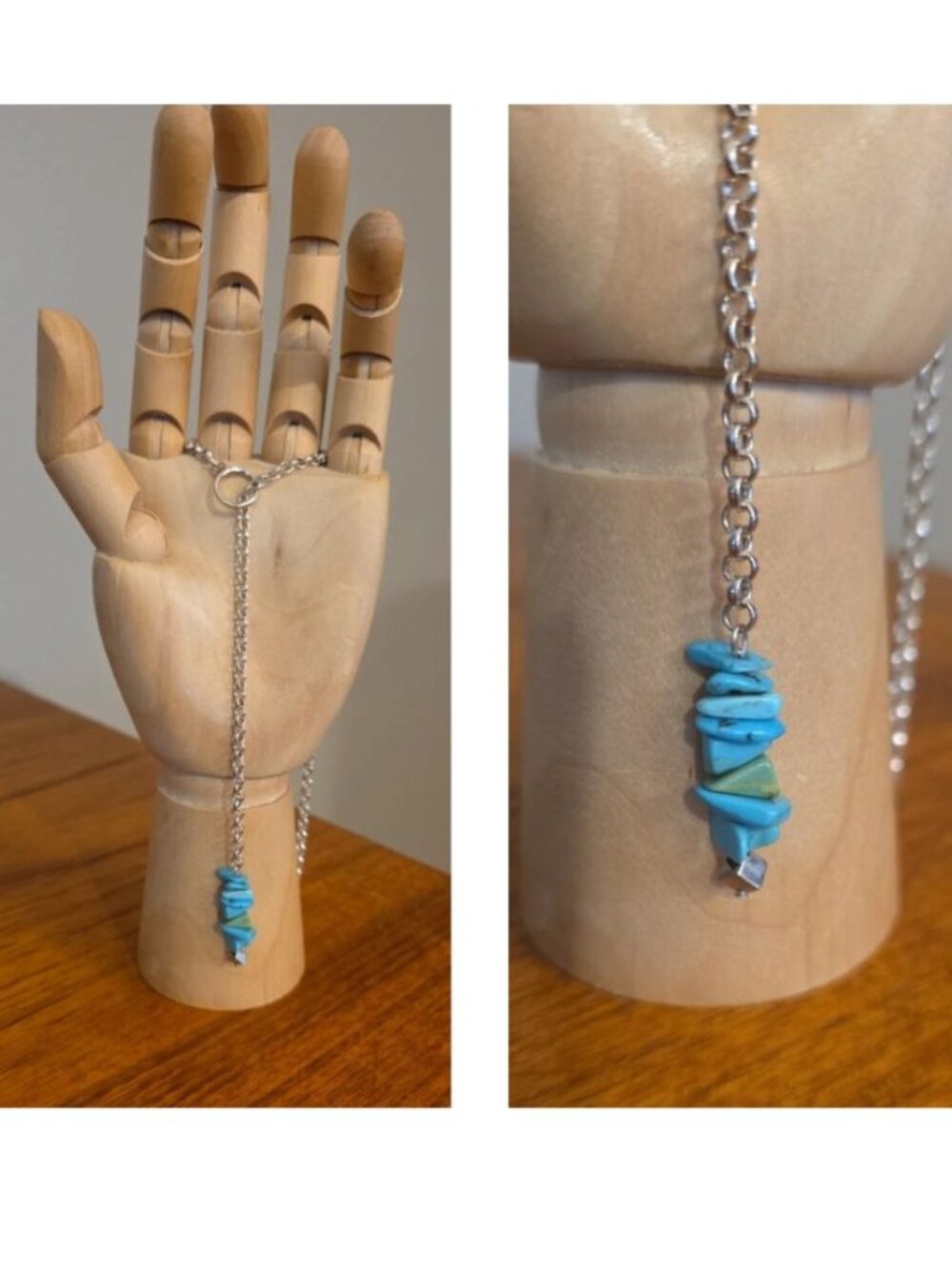 TURQUOISE/SILVER STONE SLIP THROUGH Y-DROP NECKLACE 21"